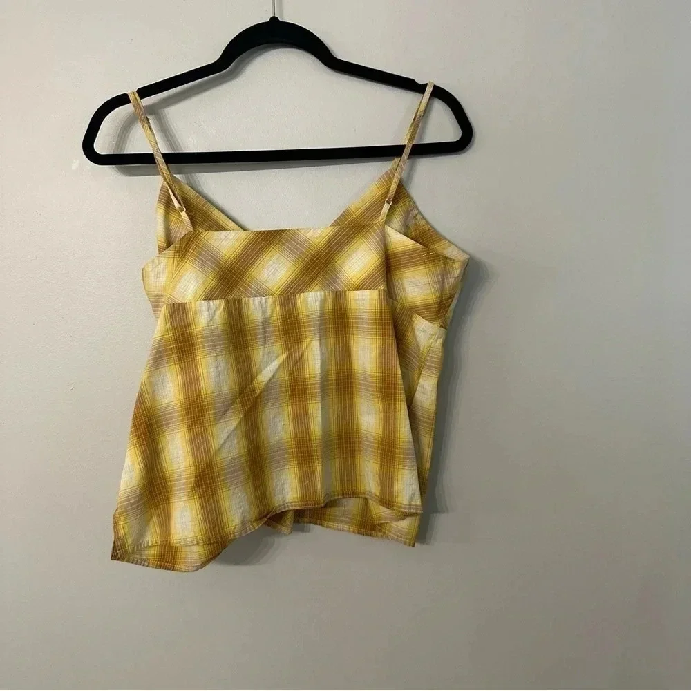 Roper Yellow Plaid Spaghetti Strap with Lace Detail Blouse Size Large